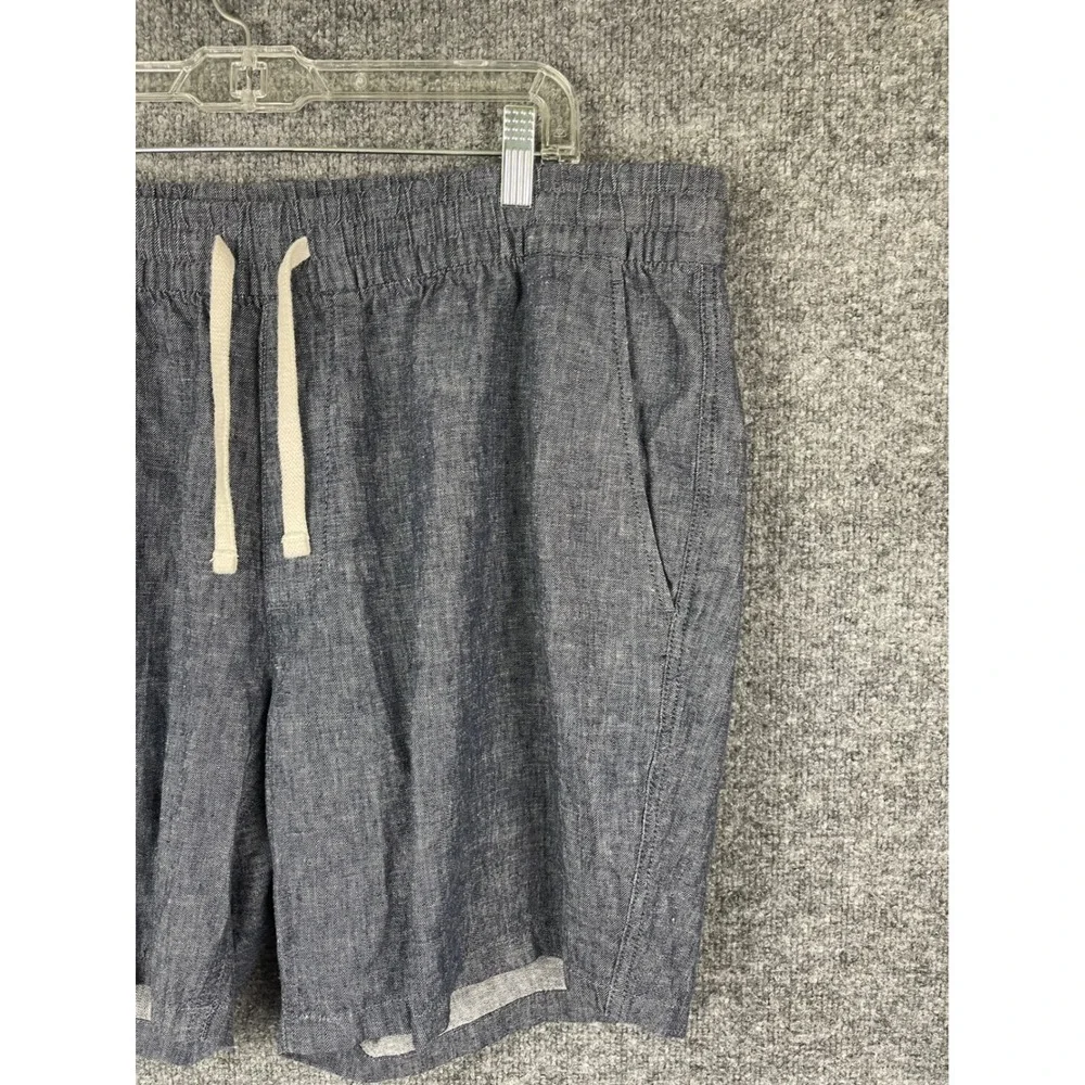 Sun Stone Shorts Mens XL Blue Linen Cotton Elastic Waist Drawstring